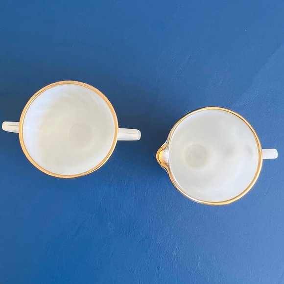 Fire King Milk Glass Creamer and Sugar Bowl, Anchor Hocking, 22 Karat Gold Trim - Picture 3 of 6